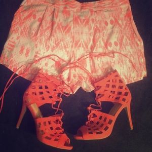Coral Neon Orange Shorts & Heels